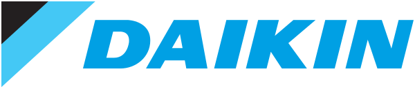 Daikin logo with a blue and black graphic to the left of the word "DAIKIN" in bold blue capital letters on a white background.