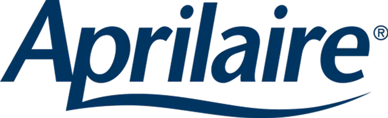 The Aprilaire logo is displayed with the brand name in blue italicized letters and a distinctive swoosh underlining the last four letters, representing a trusted product offered by AAA Service Network's team.